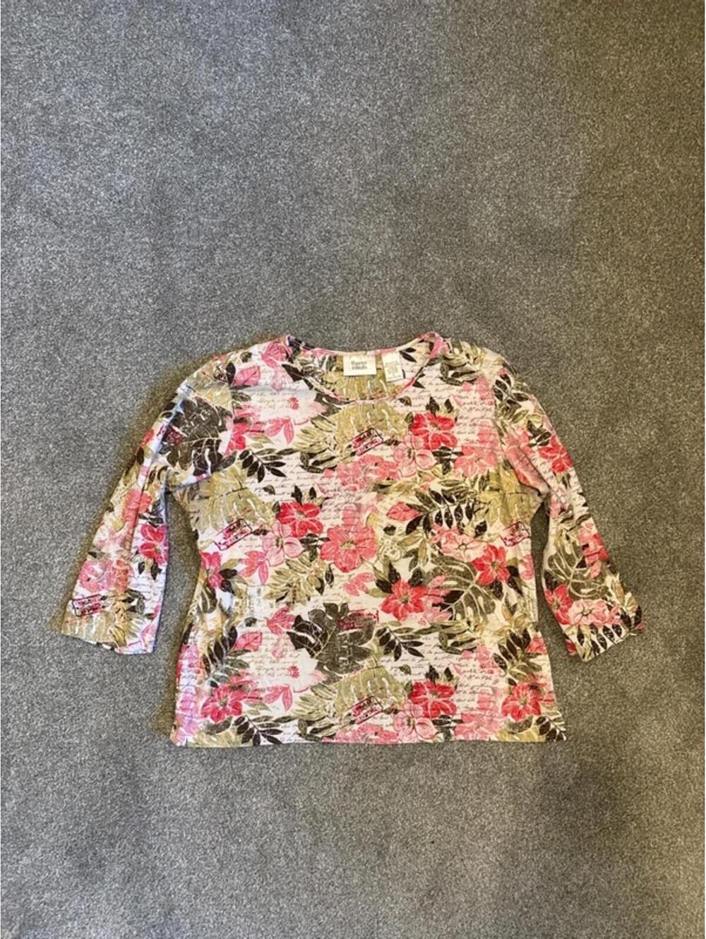 Y2K 3/4 Sleeve Pink Floral Top - L